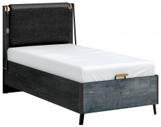 Studentská postel 100x200cm s úložným prostorem a USB Nebula - černá/šedá